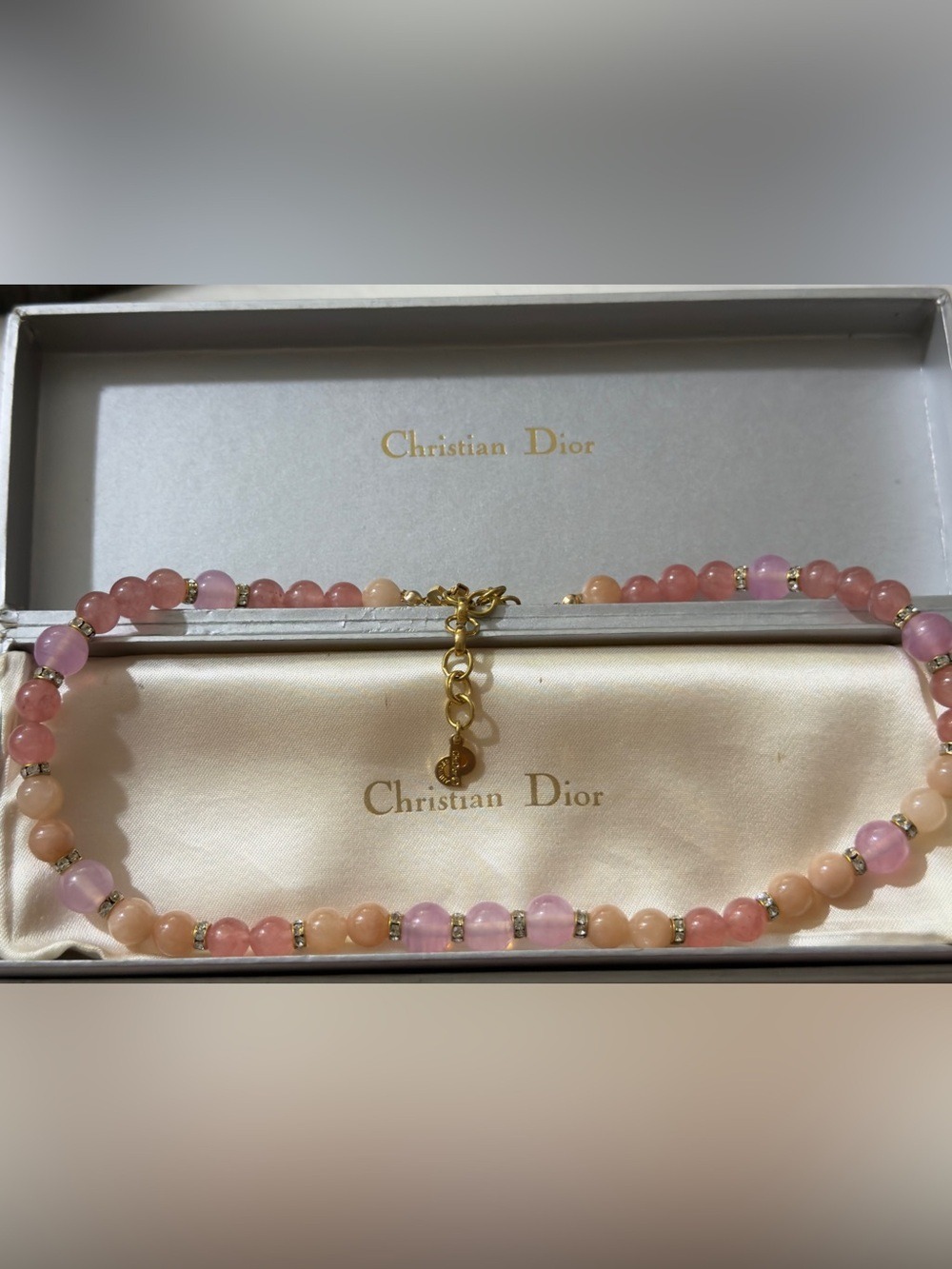 Vintage Christian Dior Germany Purple Glass Beads & Natural stones Necklace